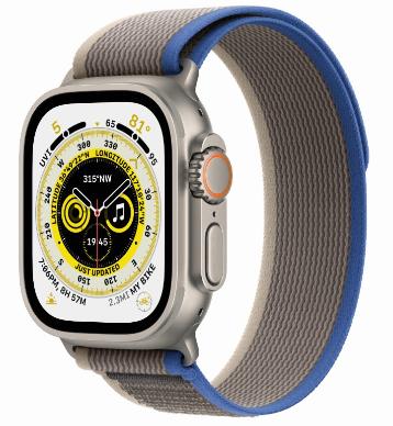 Apple Watch Ultra 49mm Titán - šedomodrý remienok S/M