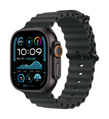 Apple Watch Ultra 2 GPS (2023) + Cellular 49mm, Čierny titán s čiernym oceán. remien.